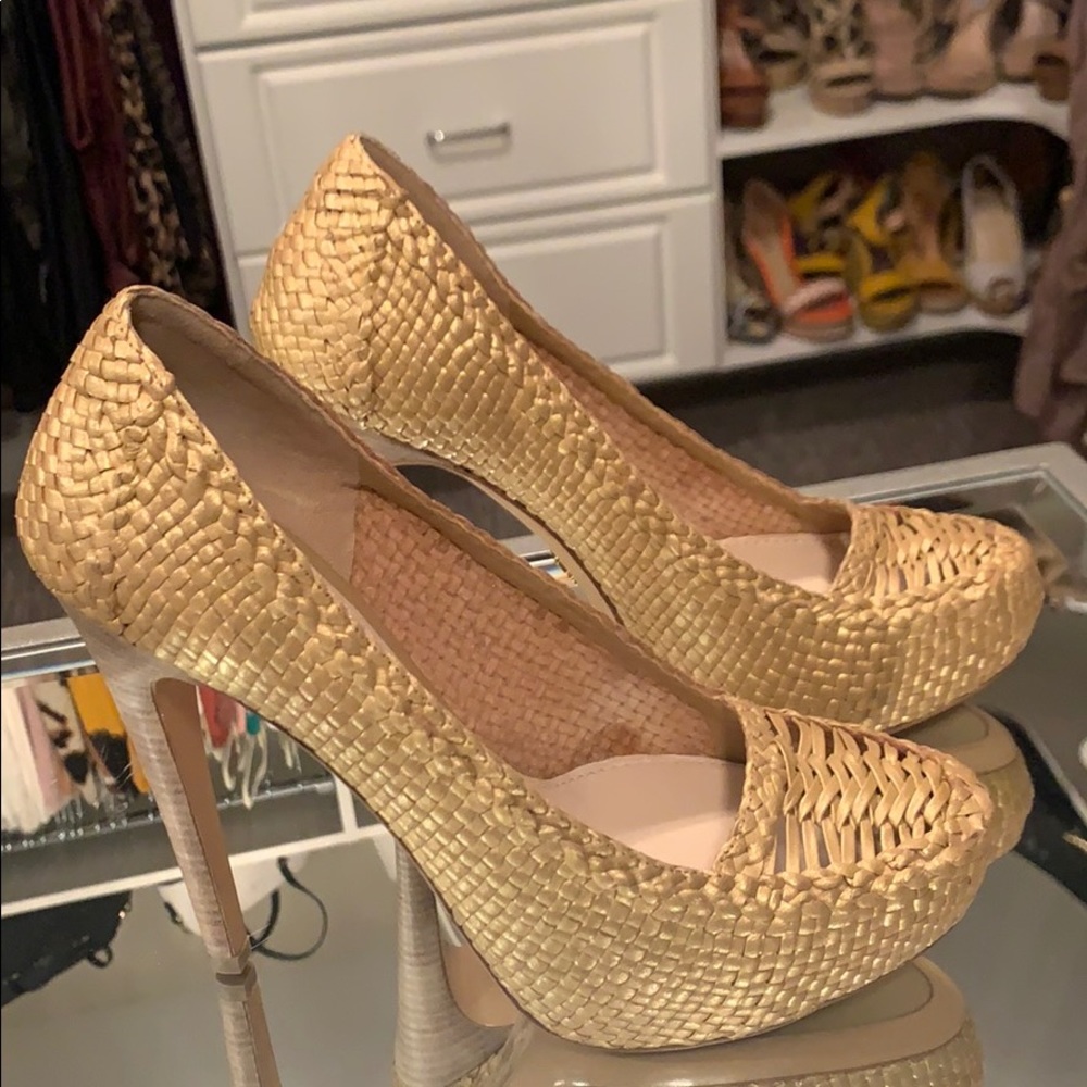 Prada Tan Woven Heels